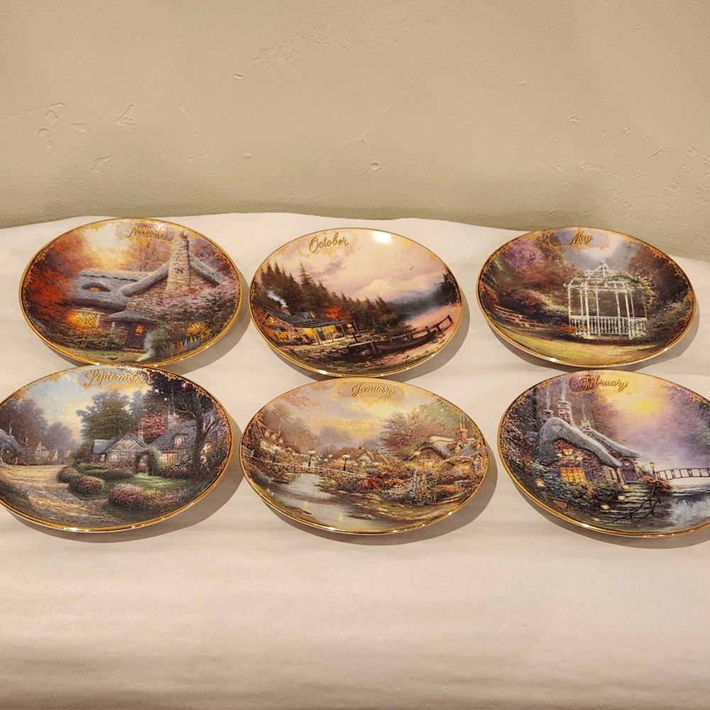 Twelve month set of Thomas Kinkade Calendar Decorative Plates Simpler Times 1998